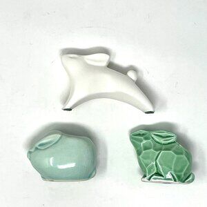 Vintage Japanese Ceramic Zodiac Lucky Charm Bunny Rabbit Set X3